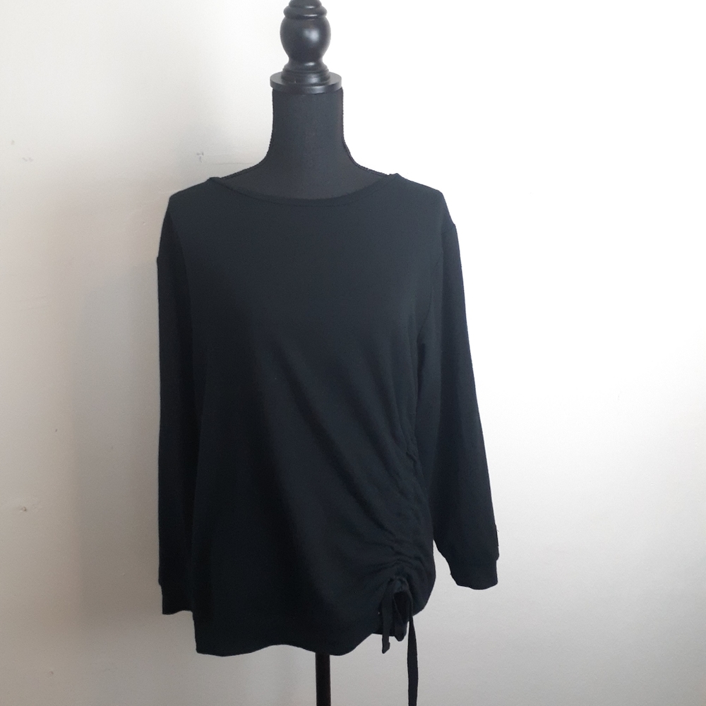 Sam Edelman Ruched Drawstring Tie Shirt Long Sleeved Jersey Knit Boat Neck